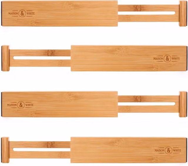 Maison & White Adjustable Wood Drawer Dividers, Pack of 4, Brown and Red