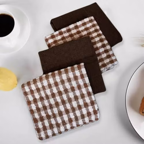 Casabella Pack of 6 Terry Cotton Kitchen Tea Towels in Brown and Blue – 7