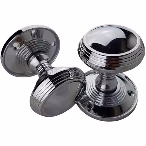 Golden Grace Lined Reeded Unsprang Mortice Knob Pair in Polished Chrome
