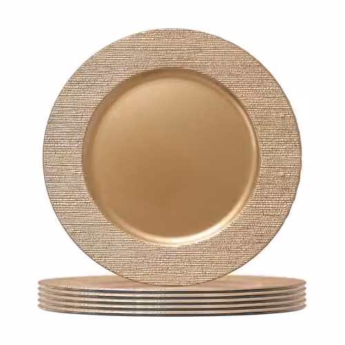 Argon Tableware Gold Rib Design Melamine Charger Plates, Pack of 6, Diameter: 33 cm – 1