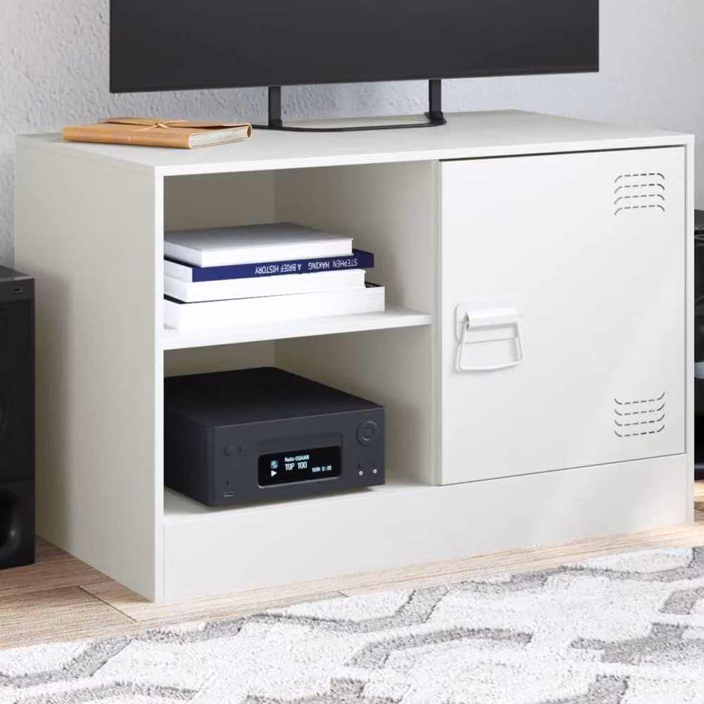 Berkfield Home White Steel TV Cabinet W: 67 cm, D: 39 cm, H: 44 cm – 2