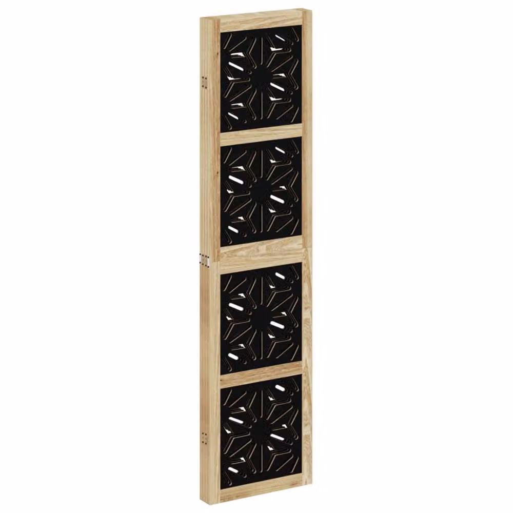 Berkfield Home 4-Panel Geometric Room Divider in Brown and Black Solid Paulownia Wood – 4