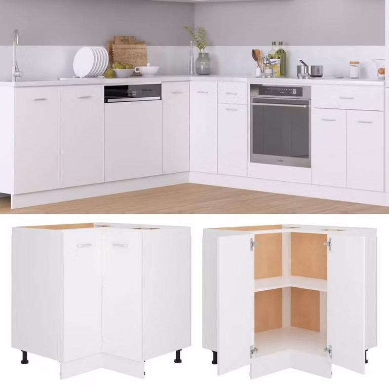 Berkfield Home White Freestanding Kitchen Corner Unit with Hinged Doors and Internal Shelves, W/D/H: 75.5 x 75.5 x 80.5 cm