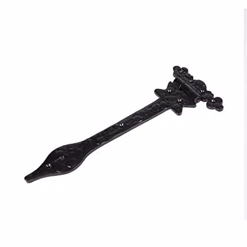 Hammer and Tongs Ornate Iron T-Hinge in Black, Width: 31 cm