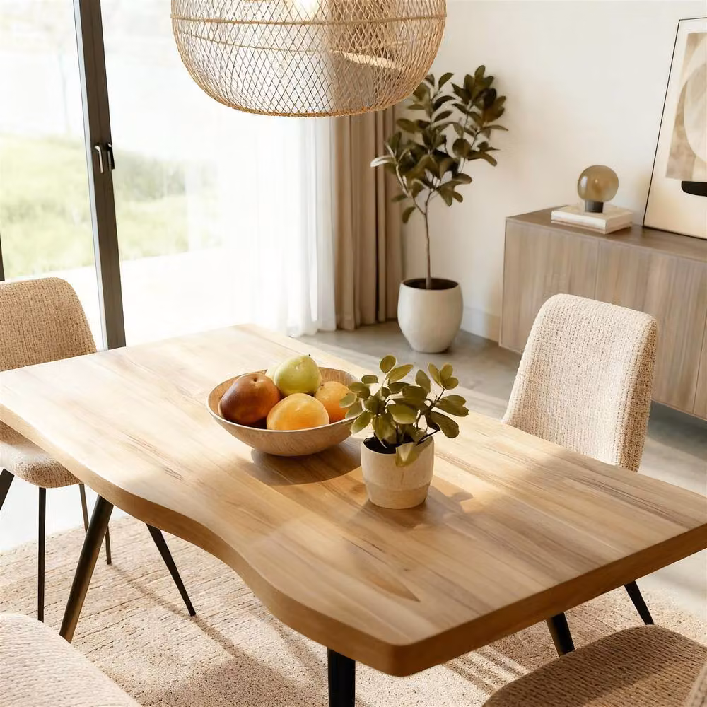 Home Source Avara 5 Piece Dining Set with 140cm Rectangular Table and 4 Beige Ashford Upholstered Chairs – 2
