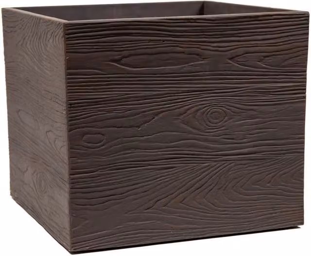 Primrose Brown Wood-Effect Rustic Cube Resin Planter Tub