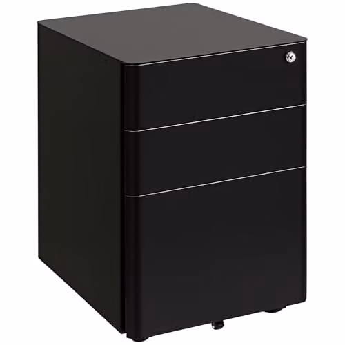 Vinsetto 3-Drawer Metal Mobile Filing Cabinet with Lock and Castors, Black, W: 39 cm, D: 48 cm, H: 59 cm – 1