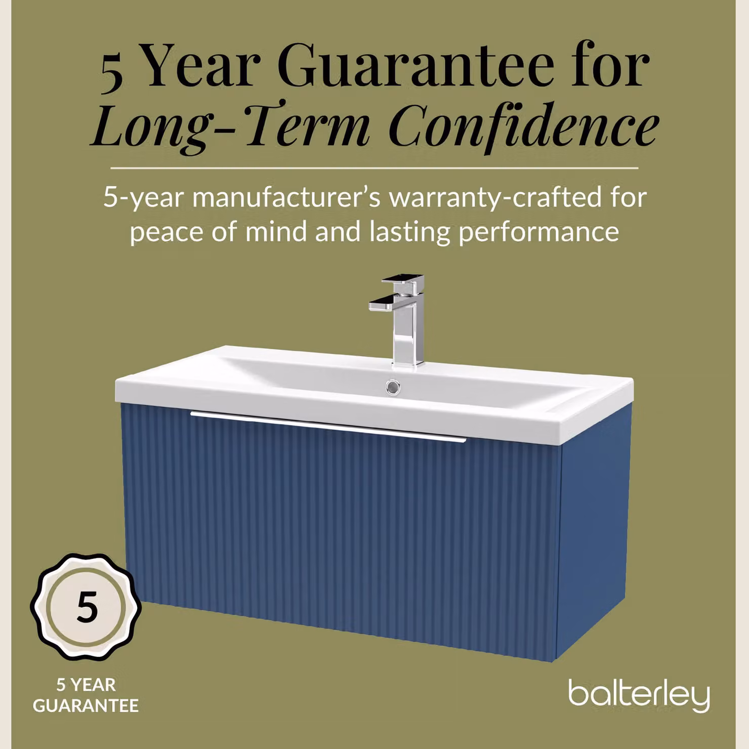 Balterley Fluted Wall Hung 1 Drawer Vanity Basin Unit and Basin, Satin Blue, Width: 80 cm – 4