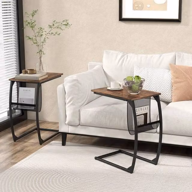 KORVIXA C-Shaped Metal Side Table in Brown, Height: 100 cm – 1