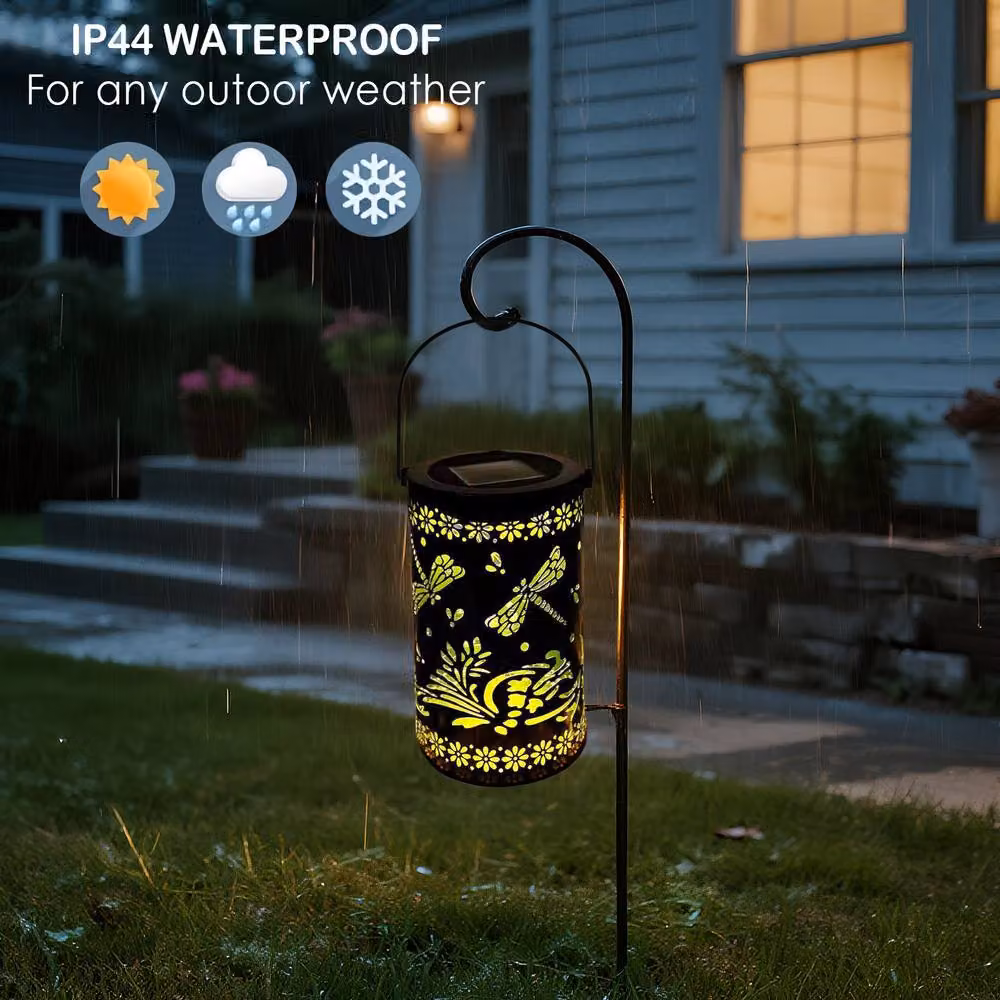 Bright Zeal Set of 2 Black Metal Solar Hanging LED Lanterns with Dragonfly Cutout, 30 cm – 4