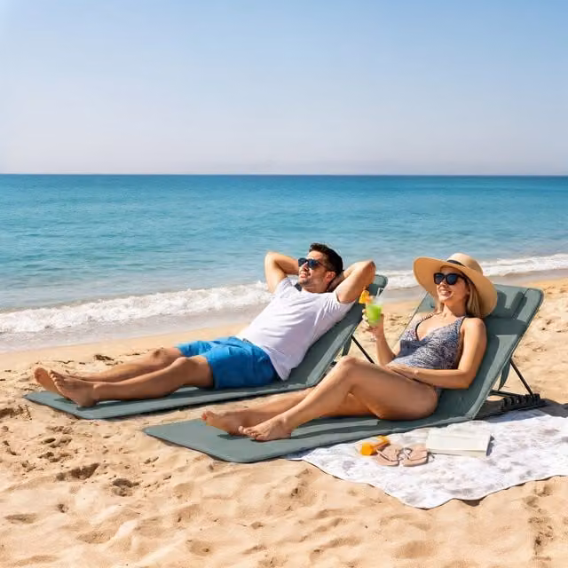 Outsunny 2 Piece Set of Foldable Sun Loungers with Adjustable Headrests in Grey