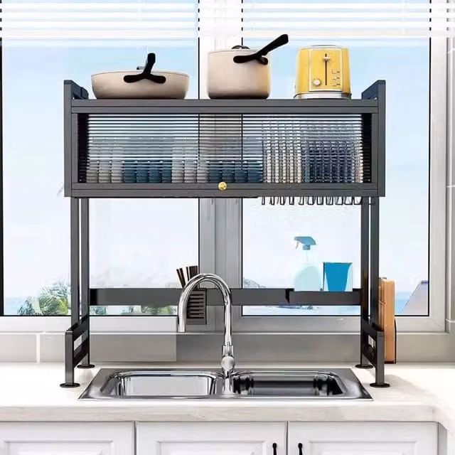 EONLION Black Steel Over The Sink Kitchen Counter Dish Drying Rack
