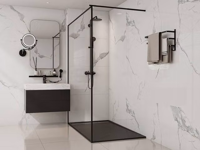 Vente-unique Anti-Slip Resin Rectangular Shower Base in Black, W/D: 160 x 90 cm – 1