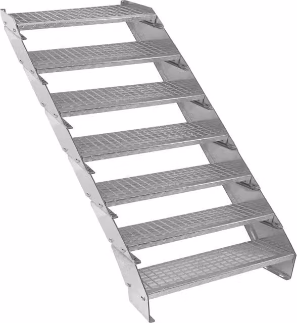 Monster Shop Adjustable Wall Mounted Galvanised Steel Stairs in Silver, Width: 90 cm