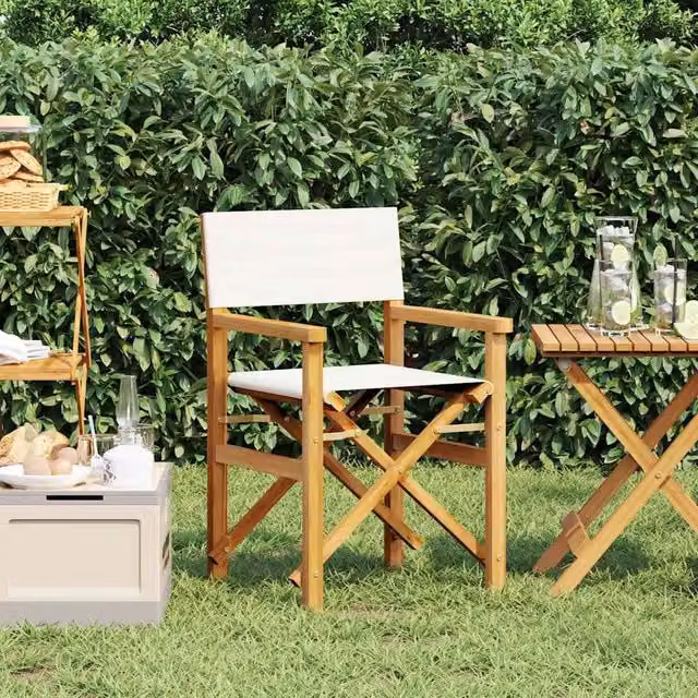 Berkfield Home Folding Director's Chair in Cream Solid Teak Wood