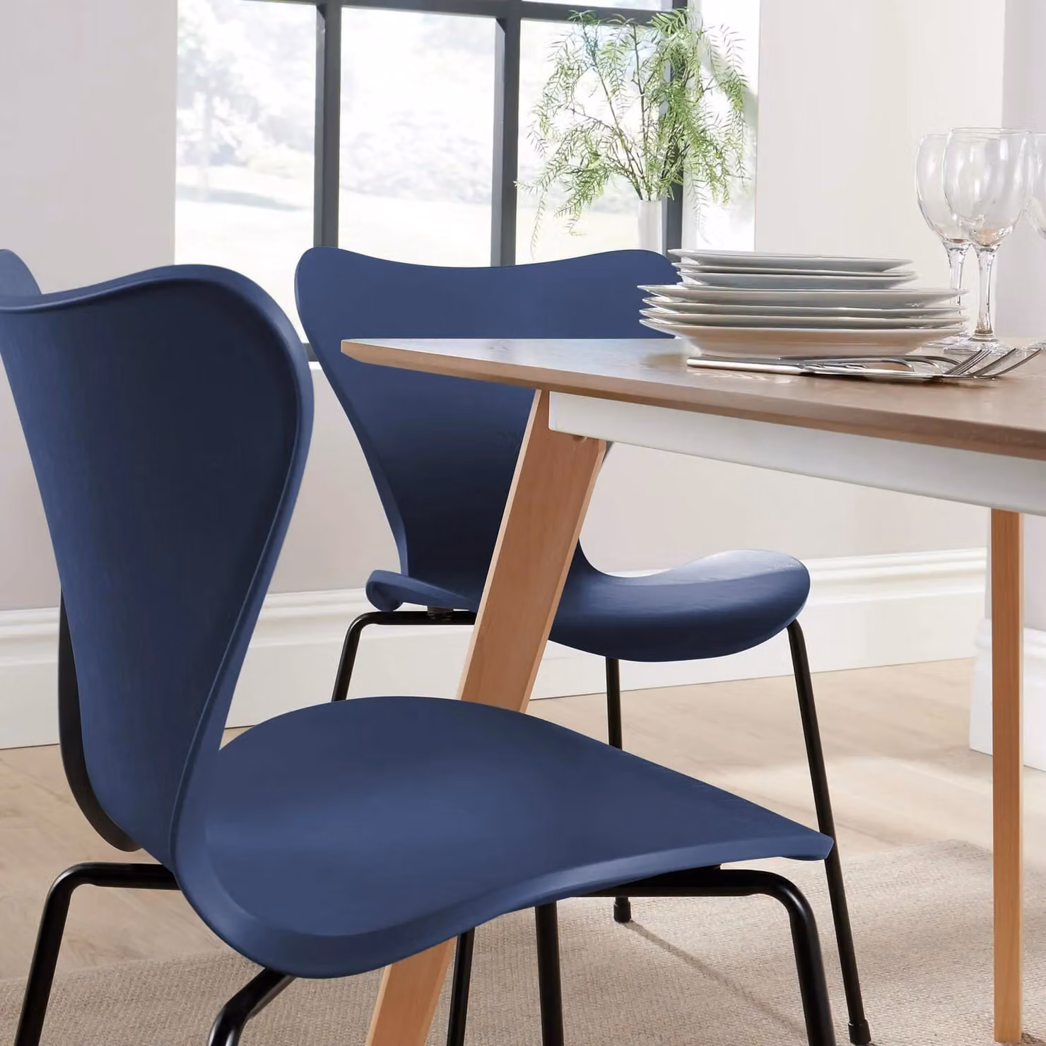Home Source Kitchen Dining Table and 4 Chairs Set with Beech Legs and Veneer Top in Navy Blue – 4