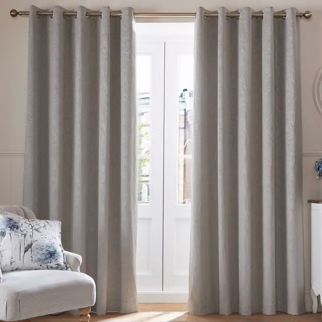 Laura Ashley Grey Velvet Floral Eyelet Curtains