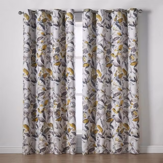 Alan Symonds Giverny Thermal Blackout Eyelet Curtains in Yellow, Width: 229 cm, Drop: 229 cm – 1