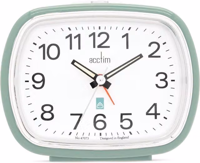 Acctim Camille Analogue Alarm Clock with Quartz Movement and Luminous Hands in Green