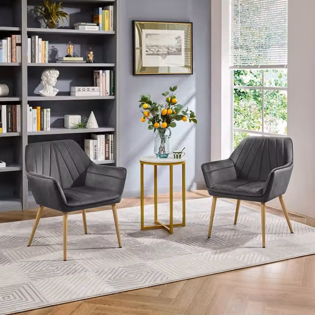 Yaheetech Mid-Century Geometric Velvet Tufted Accent Chair with Metal and Wood Legs in Grey