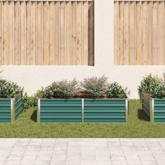Berkfield Home Raised Garden Bed in Green Galvanised Steel, W/D/H: 160 x 80 x 45 cm