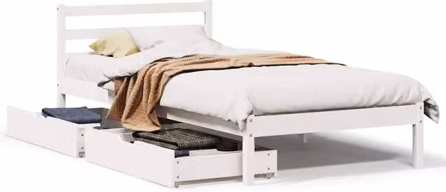 Berkfield Home Single Solid Wood Pine Bed Frame in White, W/D/H: 90 x 190 cm