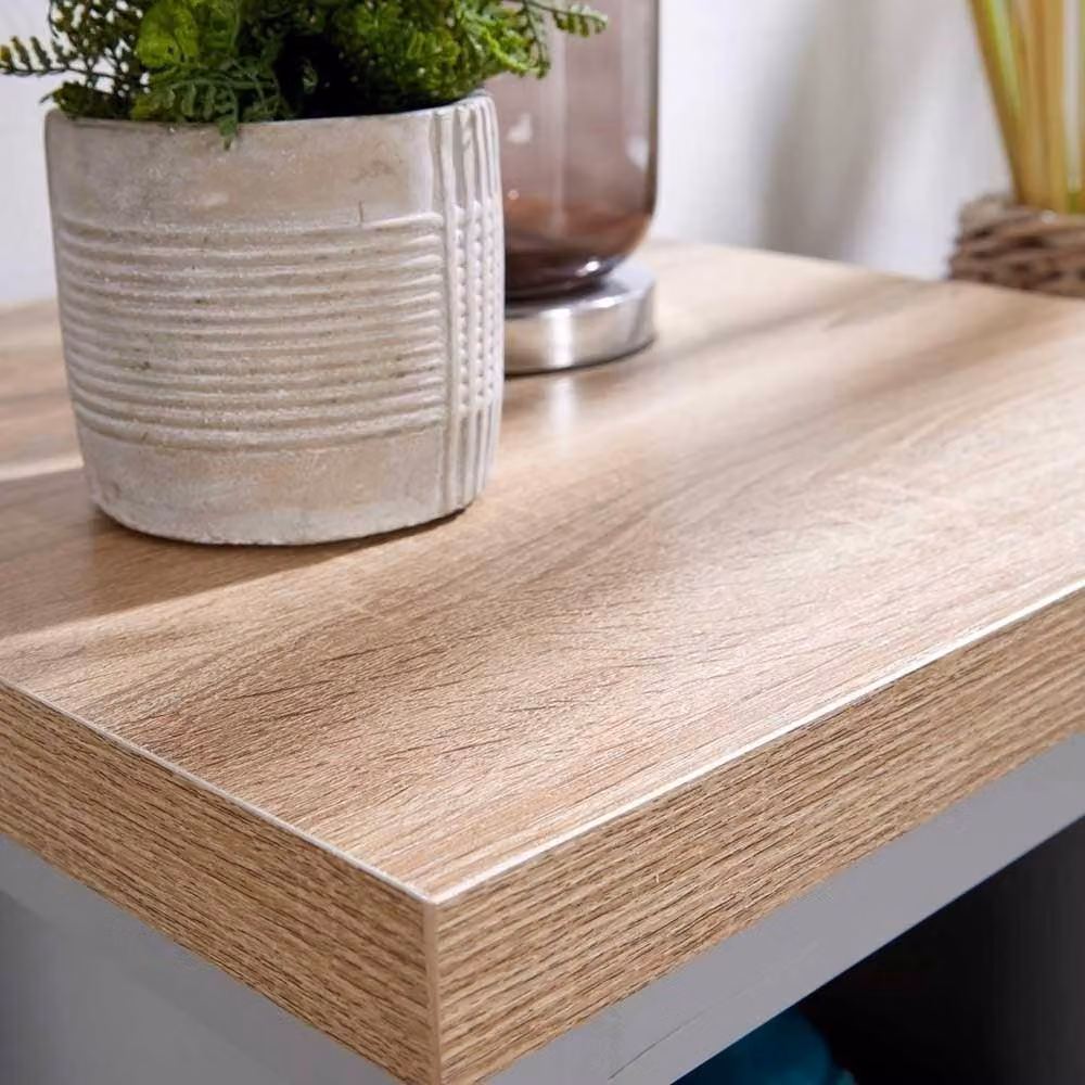 FORGEVIO Modern Grey Bedside Lamp Side Table with Oak Top Storage Shelf – 3