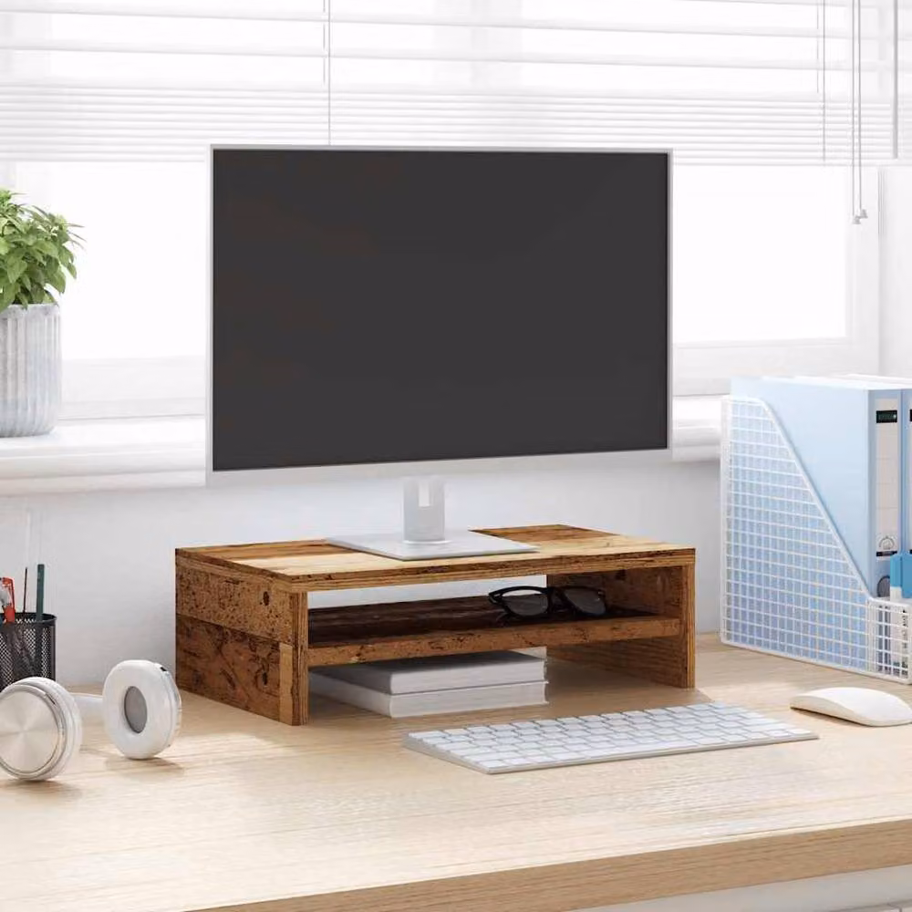 Berkfield Home Monitor Stand in Old Wood Brown, W/D/H: 42 x 24 x 13 cm – 3