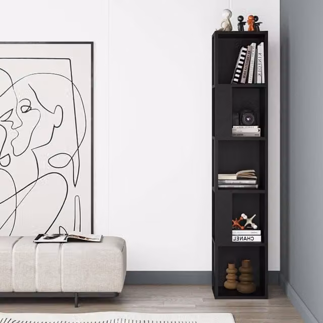 Decortie Piano Modern Corner Bookcase Display Unit in Black, Height: 158.9 cm – 2