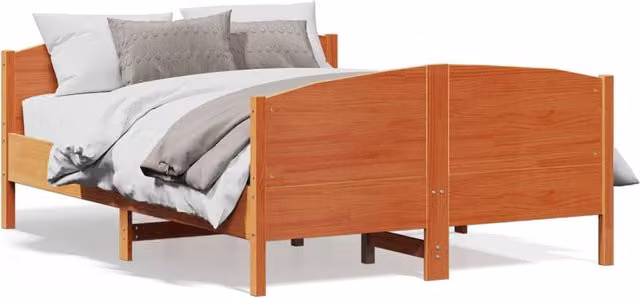 Berkfield Home Small Double Solid Wood Pine Bed Frame in Wax Brown, W/D/H: 120 x 190 cm – 1