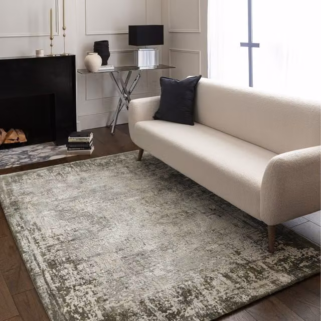 Furniturebox UK Iona Textured Green Border Rug, W: 230 cm, D: 160 cm