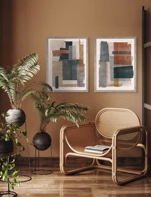 Gallery Direct Set of 2 Skimming Shapes Abstract Framed Wall Art in Multicolour