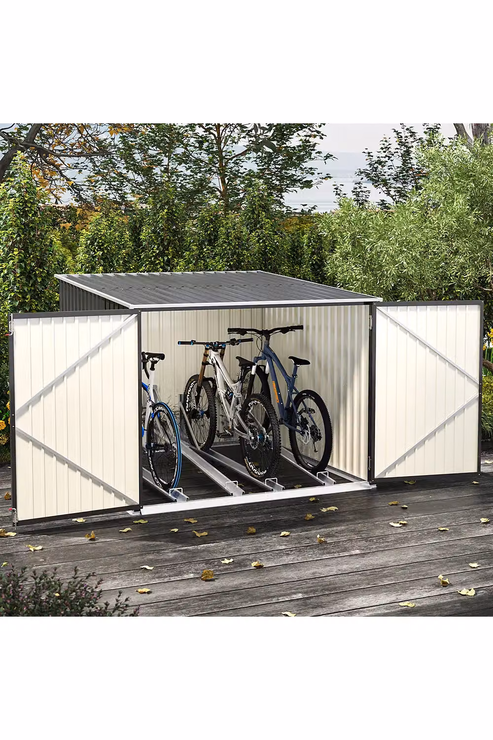 Living and Home Black Galvanised Metal Outdoor Bicycle Storage Shed W: 205.0 cm, D: 157.5 cm, H: 195.0 cm – 2