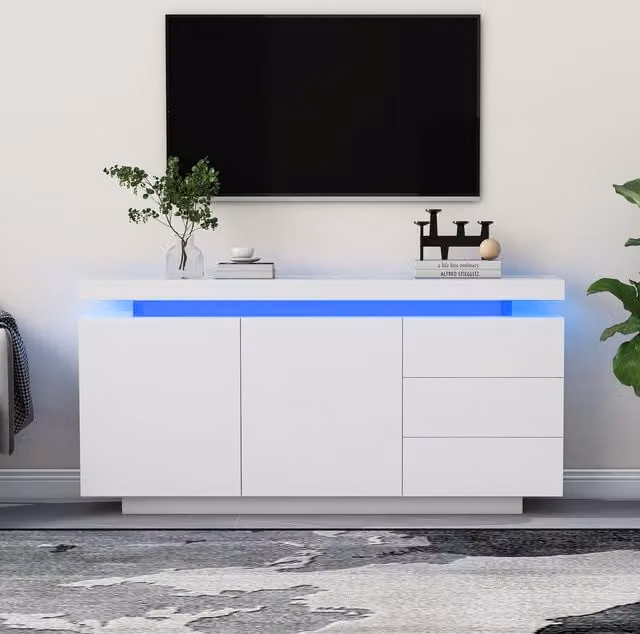Tokpiedi Modern Glossy White Sideboard with Integrated LED Lighting