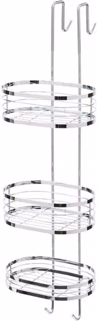Nordara 3 Tier Oval Metal Bathroom Shower Caddy Storage Shelf Organiser in Silver