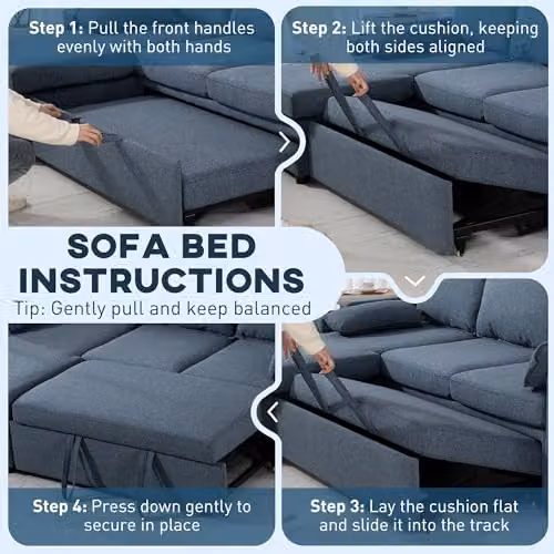 HOMCOM L-Shaped 3 Seater Corner Sofa Bed in Blue with Reversible Storage Chaise and USB Charging, W/D/H: 205.0 x 136.5 x 85.0 cm – 6