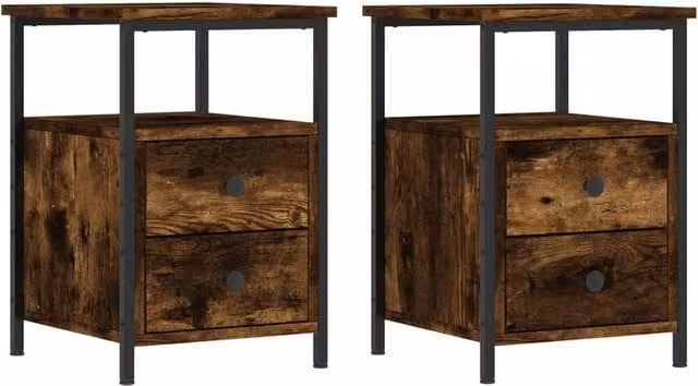 Berkfield Home Set of 2 Smoked Oak Bedside Cabinets in Brown, W/D/H: 34 x 35.5 x 50 cm