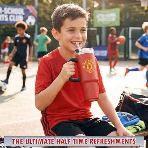 Get Trend Manchester United Insulated Stainless Steel Tumbler with Straw and Handle, Red, 850ml – 6
