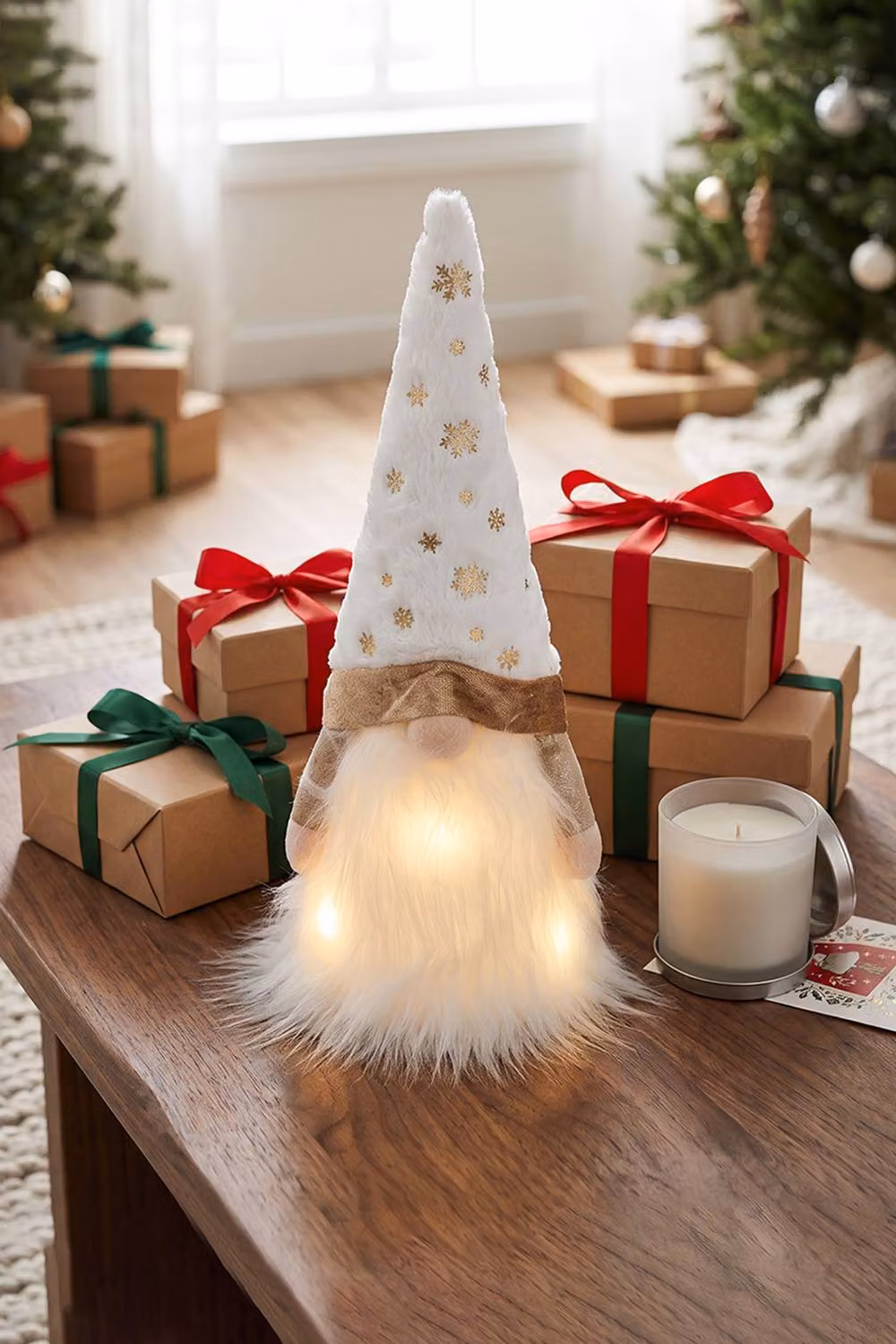 ExtraStar Lighted Christmas Tree Topper Gnome Decoration in White and Gold – 3