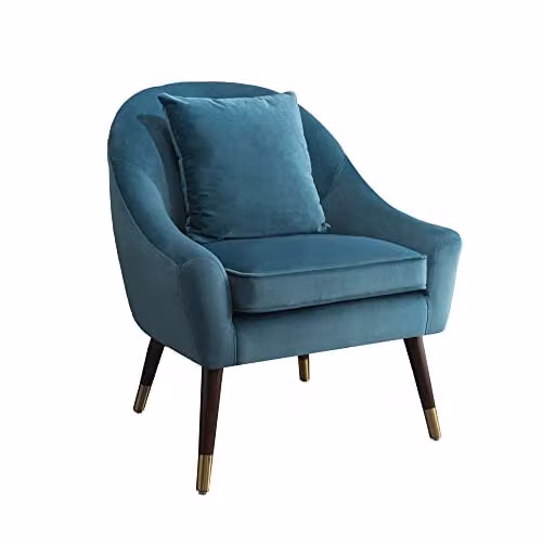 Artemis Home Modern Petrol Blue Velvet Tub Accent Chair with Armrests and Solid Wood Frame – 2