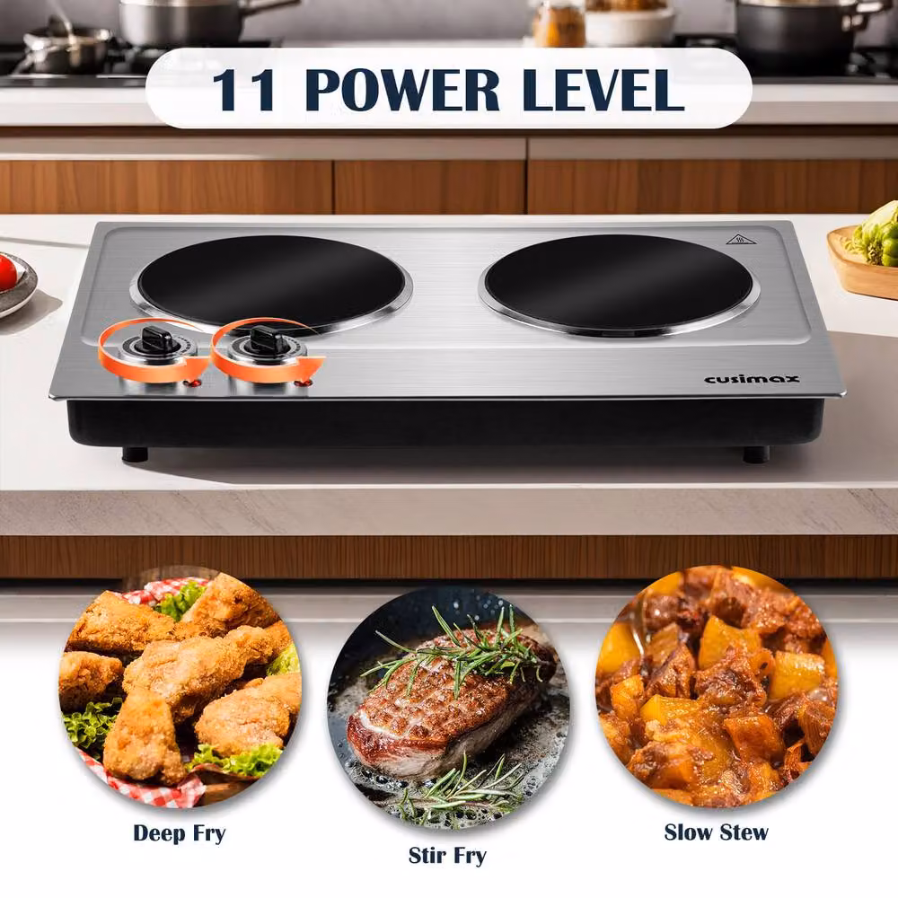 Cusimax Silver and Black 2400W Double Burner Ceramic Infrared Hot Plate, W: 53 cm – 7