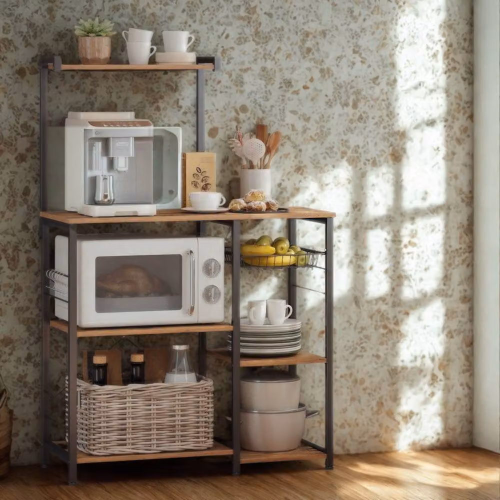 Pirlo Plush Industrial 4 Tier Kitchen Bakers Rack with Storage Shelves in Brown – 3