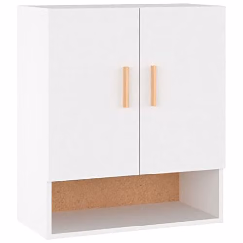 vidaXL Scandinavian White Wall Cabinet with Hinged Doors and Open Shelf, W/D/H: 60 x 31 x 70 cm