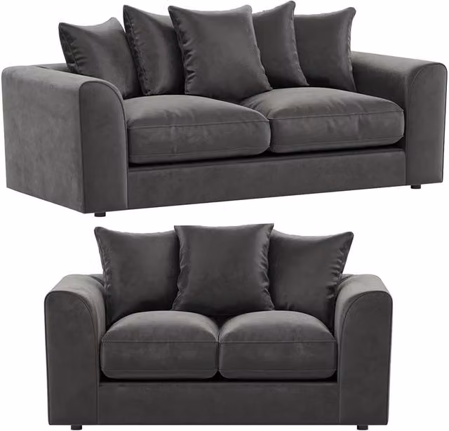 Furnishings For Less UK Brooklyn Plush Velvet Fabric Sofa Set, 3 and 2 Seater, Grey – 1