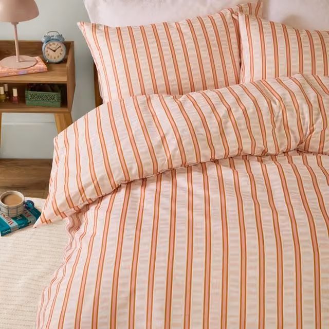 Make It A Home Hettie Striped Soft Touch Duvet Cover Set, Orange, 90 x 200 cm