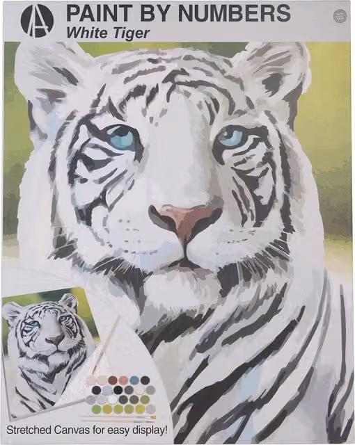 Art Studio Lion or White Tiger Paint by Numbers Kit in White and Multicolour for Adults