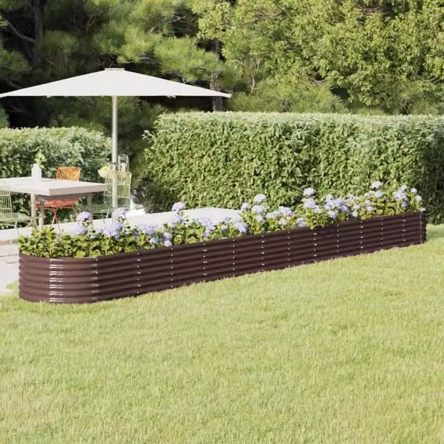 Berkfield Home Garden Powder-coated Steel Raised Bed in Brown, W/D/H: 512 x 80 x 36 cm