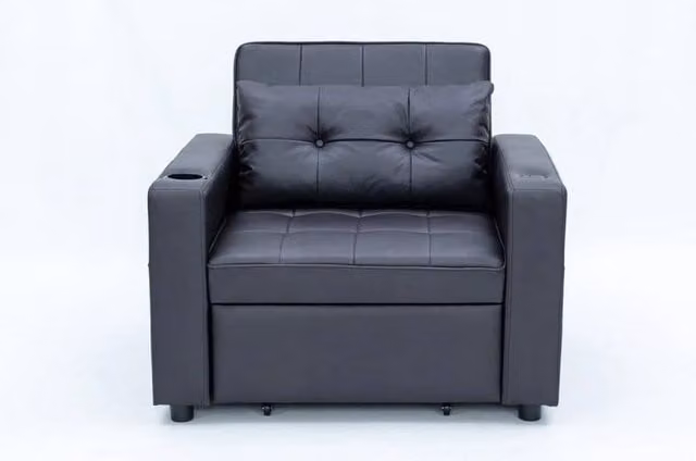 FORGEVIO Black Faux Leather 3-in-1 Pull Out Armchair Sofa Bed