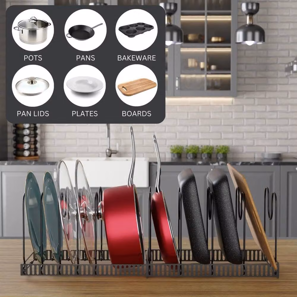 Kelvenix Expandable Metal Kitchen Pan and Saucepan Rack in Black – 3