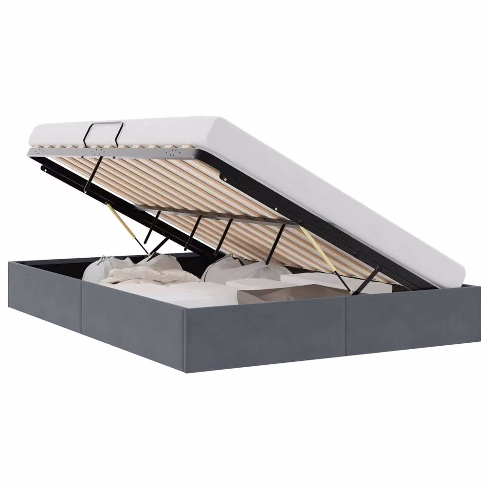 Berkfield Home Modern Velvet Storage Bed in Dark Grey, W: 153 cm x L: 203 cm – 2